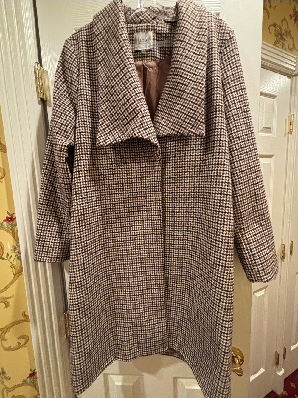 J.O.A. Houndstooth Pea Coat in Black & Cream